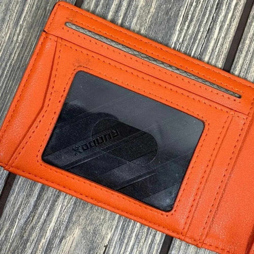RUNBOX Slim‎ RFID Wallet Men Faux Leather Money Clip Carbon Black Orange